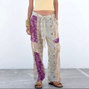 Zara paisley patchwork hippie pants NWT